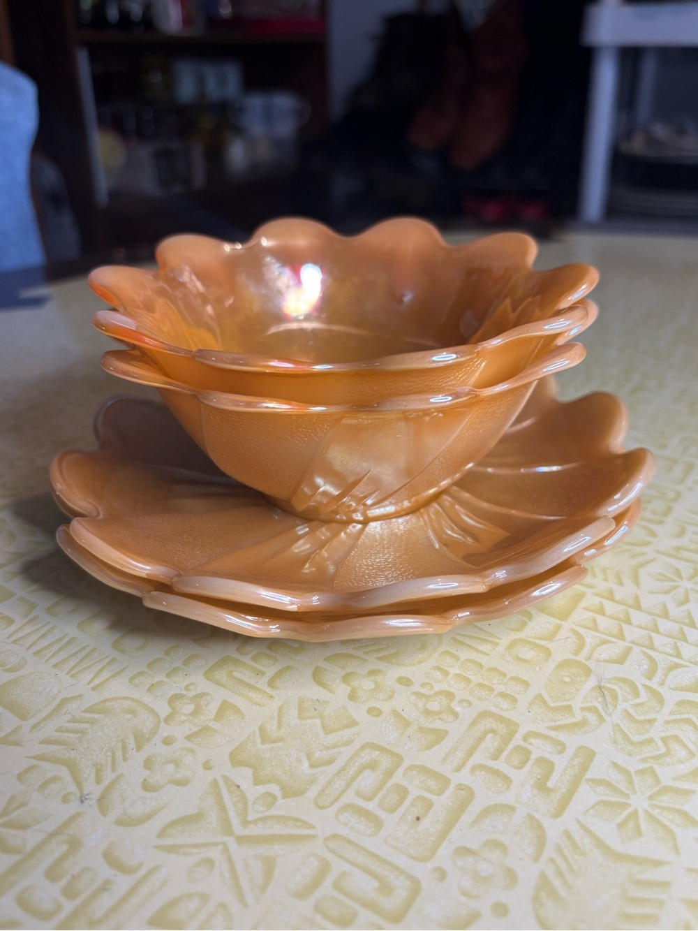 Vintage Orange Flower-Shaped Serving Bowl and Plate Set of 2